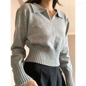 Women's Sweaters V-neck Knitwear Women Solid Sinple Autumn Spring Short Turn-down Collar Casual Fashion Sweater Undershirt