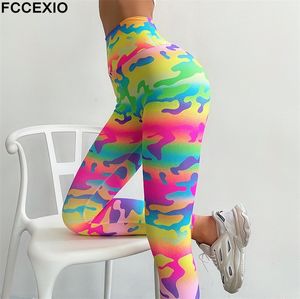 Women's Leggings FCCEXIO Camouflage Leopard Print High Waist Leggins Fitness Sexy Leggings Tights Running Workout Pants Push Up Gym Leggings 230404
