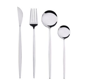 4 Pz/set Stoviglie In Acciaio Inox Set di Posate Cena Coltello Forchetta Cucchiaio Da Tavola Posate Oro Argento SN5204