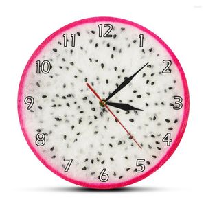 Relógios de parede deserto king dragão fruta acrílica estampada videira videira pitaya hylocereus fatia pendurada relógio de decoração de loja fresca