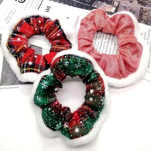 Grampos de cabelo moda xadrez elástico scrunchies para mulheres natal floco de neve grande intestino anel gravata acessórios de festa
