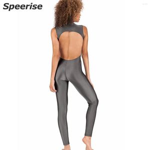 Stage Wear Speersie Women Mock Neck One Piece Yoga Suit Backless Ballet Spandex Unitard Gymnastics Sleeveless Bodysuit Gym Naked-feel