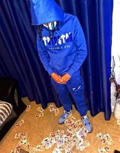 Tute da uomo Trapstar Man Set Tuta con cappuccio in ciniglia decodificata Bright Dazzling Blue White trapstar jacke schwarz Design of motion YT5513