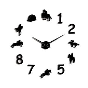 Wanduhren Reiten 3D Uhr Uhr Wohnzimmer Quarz Acryl Spiegeleffekt Dekoration Aufkleber