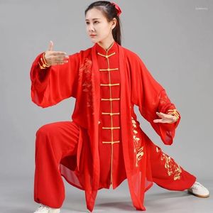 Roupas étnicas Vermelho 3 Peça Conjunto Traje Guerreiro Chinês Wushu Uniforme Outfit Wing Chun Tradicional Tang Terno Tai Chi TA2007