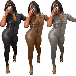 Women's Two Piece Pants 2023 Winter Faux Leather Women Set Outfits Serpentine PU Single-breasted Coat Pencil Street Sexy Tracksuits
