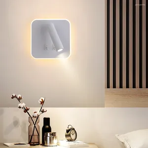 Wall Lamp LED Bedside Reading Spotlight Nordic Simple Round Bedroom Double Control Rotating With Switch