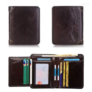 Brieftaschen aus echtem Leder für Männer, kurz, dreifach gefaltet, mit mehreren Fächern, Haltern, männliche Kupplung, Vintage-Geldbeutel