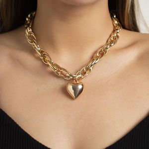 Fashion Gold Silver Color Color Chain Choker Necklaces For Women Men Girls Hip Hop Vintage Heart Pendant Necklace Jewelry