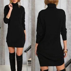 Abiti da lavoro caldo dolcevita abito a maniche lunghe fascino donna abiti 2023 autunno inverno misto cotone mini casual solido