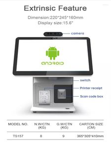 Ponto de venda 15,6 polegadas Android 11 Desktop POS Terminal Touch Tela Cash Cash Code Scanner