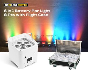 8pcs batteria par Light 6x18W Effetti LED con custodia di volo Uplight Wireless Uplight Lights Lights DMX Control DMX APP DMX per Disco Party W7664965