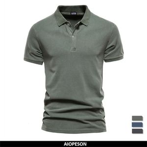 Mens Polos aiopeson 100% algodão Camisas de cor sólidas pólo