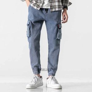 Men's Jeans Summer Autumn Men Korea Style Cargo Pockets Plus Size 7XL 8XL High Street Fashion Letter Loose Elasticity Skateboar PantsMen's