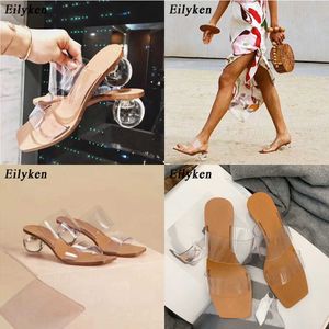 Sandaler Crystal Ball Low Heel PVC Transparent Clear Slippers Women Peep Toe Summer Sandals Fashion Design Slides Shoes 230316