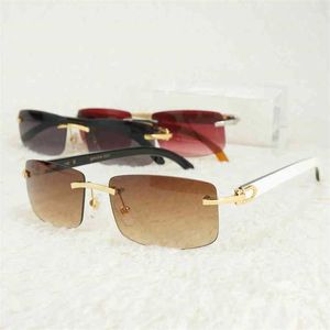 2023 Designer Glasses New Vintage Rimless Sunglasses Men Frames Women For Fishing Riding Luxury Buffalo Horn Glasses Red