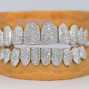 Niestandardowe stałe VVS Moissanite Diamond Grillz lodowy biżuteria z bioder Hip Hop dla raperów luksusowa spersonalizowana kratka