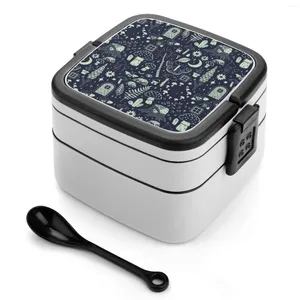 Stoviglie Fairy Garden Midnight Doppio Strato Bento Box Contenitore Portatile Materiale Pp Modello Natura Funghi Ape