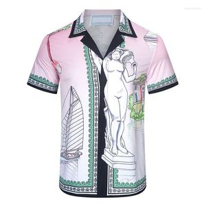 Men's Casual Shirts 2023 Printed Short Sleeve Shirt Korean Streetwear Social Party Tuxedo Blouse Vintage Men Clothing