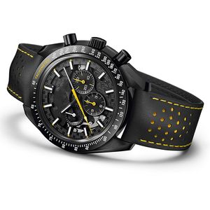 高級メンズウォッチデザイナークォーツムーブメントクロノグラフストップウォッチ機能ブラックダイヤル防水ステンレススチールレザーストラップオスの腕時計