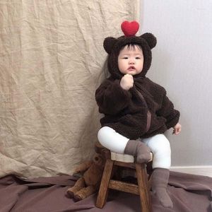 Jackets Cute Bear Ears Plush Baby Jacket Autumn Winter Christmas Children Love Hat Hooded Coat Boy Girls Toddler Outerwear Clothes
