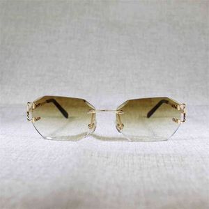 2023 Designer Glasses New Rimless C Wire Sunglasses Men Eyewear Women For Summer Diamond Cutting Clear Glasses Metal Frame Oculos Gafas