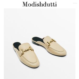 Slippers Modishdutti 2023 Весна лето женщины мода мода подлинная кожаная плоская скользящая туфель