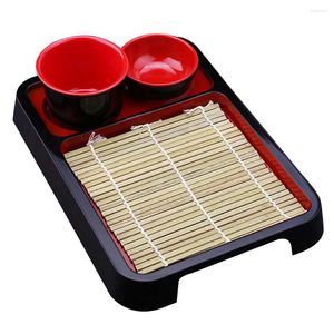 Dinnerware Sets Cold Noodle Plate Bamboo Mat Dish Rectangular Japanese Wooden Serving Platter Bandejas Para Comida Noodles Udon