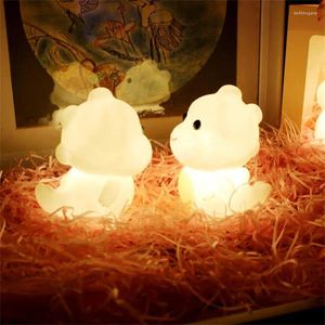 Lâmpadas de mesa esmalte led luminescente luz da noite dos desenhos animados pequeno dinossauro quarto lâmpada de cabeceira atmosfera decoração presente aniversário