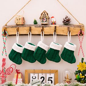 New Christmas decorations Green knitted socks mini Christmas socks pendant Christmas tree decoration socks