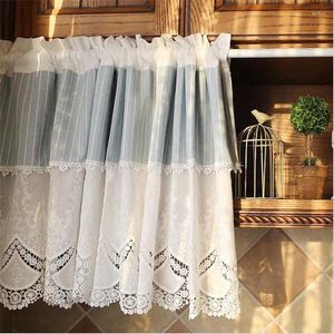 Занавес Nordic Country Lace Half Pure White Emelcodery Blue Stripes Cotton Coffee Short для кухонного шкафа двери