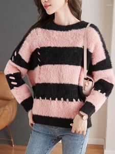 Kvinnors tröjor Bobokateer Sueters de Mujer Moda Casual Striped Sweater Pullover Autumn Winter Long Sleeve Top Round Neck Pullovers Jumper