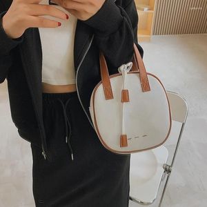 Evening Bags Women Casual Canvas Circular 2023 Spring Solid STRING SOFT Shoulder Handbags Simple Office Lady Girls Bag