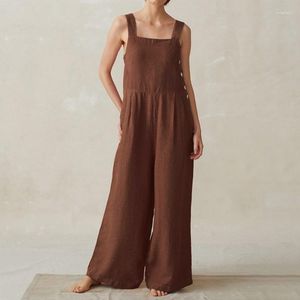 Women's Pants 2023 Wide Leg Women Jumpsuit Side Button Pocket Casual Cargo Solid Cotton Linen Lady Loose 5XL