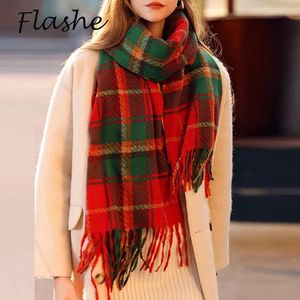 スカーフ秋の冬のスカーフ女性贅沢濃厚暖かいショールクラシックタッセル格子縞のプリントふわふわのソフトクリスマス