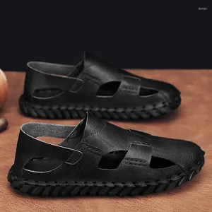 Sandalen Herren Sommer Mode Leder Männliche Hausschuhe Casual Outdoor Plattform Knöchel Strandschuhe Fischer Sport Wandern