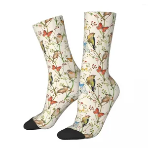 Men's Socks Female Beautiful Butterfly And Birds Comfortable Happy Spring Flower Floral Merch Middle TubeSocks Small Gifts