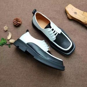 Dress Shoes Top Quality Fashion Black With White Men Leather Square Toe Formal Elegant Luxury Wedding Suit Casual Office Loafers