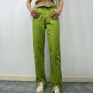 Jeans femininos 2023 Ins mulheres soltas cintura alta Lady verde vintage y2k punk calça jeans reta de streetwear harajuku calças