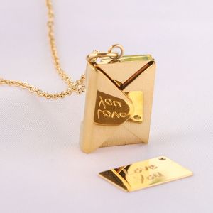 Collana girocollo con pendente busta apribile in acciaio inossidabile titanio Girocollo Love You inciso per gli amanti Uomo Donna Coppia unisex Oro rosa PJewelry Regali Bijoux all'ingrosso