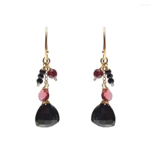 Orecchini pendenti Lii Ji Triangolo naturale Spinello nero Granato rosso Argento sterling 925 Placcato oro 18 carati Gioielli eleganti con goccia fatta a mano