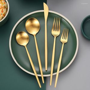 Servis uppsättningar 5st Gold Set Western Knick Fork Fork Spoon Flatware Cotestig Mirror rostfritt stål Tabelleris Köksilver