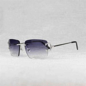 2023 Designer Glasses New Luxury Rhinestone C Wire Rimless Oval Sunglasses Men Stone Metal Frame Square Shades For Women Summer Club Oculos Glasses