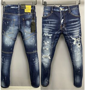 Синие мужские джинсы Ripper Robin Джинсовые брюки Узкие эластичные мужские байкерские джинсовые брюки в стиле пэчворк с потертостями и буквами с нарисованными отверстиями в винтажном стиле с вырезами