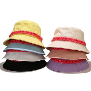 Chapéus largos da borda Personalidade européia Chain espessa Hat Hat Feminino Bacia de Rua de Verão Algodão Culgor Desta da Trendy Man Bucket Solid Color