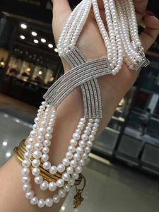 Correntes três camadas jóias finas água natural água branca colares de vários colares para mulheres colares de pérolas