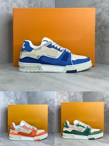 lyxdesigner tränare sneaker skor mode låg utomhus vit svart vit grön orange denim blå gula män kvinnor utomhus tränare äkta läder med låda