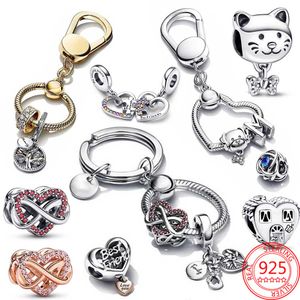 925 Silver Fit Pandora Original Charms DIY подвесные женские браслеты из бусинки маленькая сумка для сердечного пакета Holder Family Triple Triple Heart