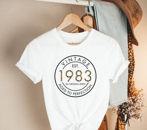 Womens TShirt Vintage 1983 Birthday Shirt Leopard 39th 100% Cotton Top Tee Funny Letter Print Graphic O Neck Mama Mother Tshirt y2k 230404