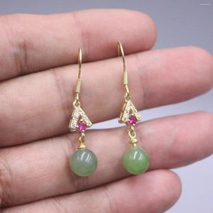 Dangle Küpeler Gerçek Katı 925 STERLING Gümüş Kadın Doğal Jade Jasper Boncuk Yakut Üçgen